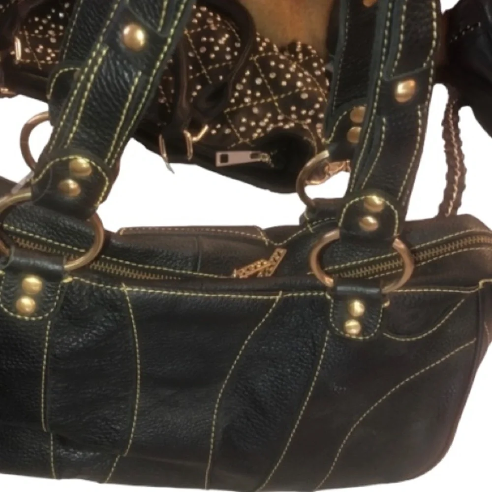 Maxx New York size medium large black leather brass detail perfect lining